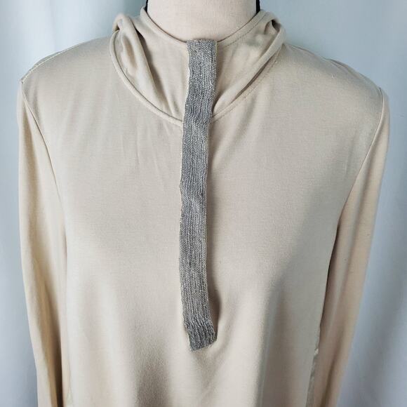 Perse By Carlisle Silk Pullover Hoodie Sweater Beige - Size 10 - Picture 6 of 12
